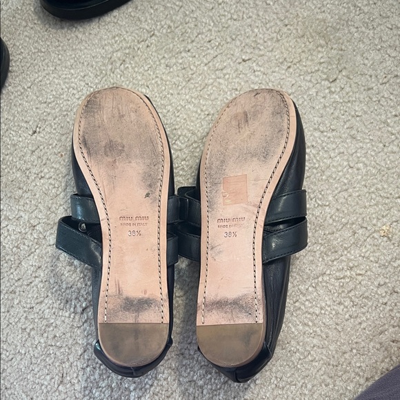 Miu Miu Black Flats with Double Buckle and Bow - Picture 2 of 2